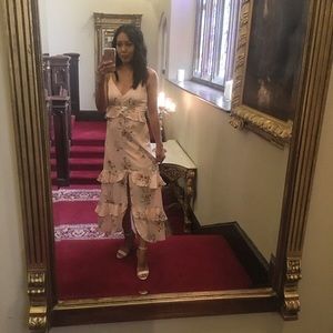 Summer pastel pink maxi floral ruffle dress